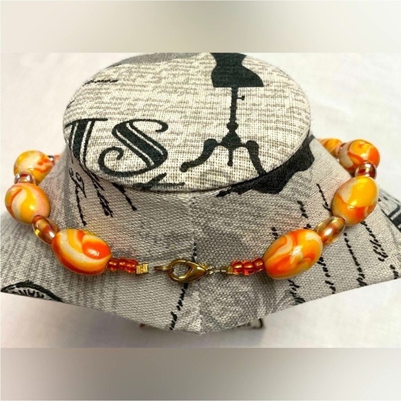 Heart Pendant Murano Style Glass Bead Necklace Orange - Picture 8 of 11